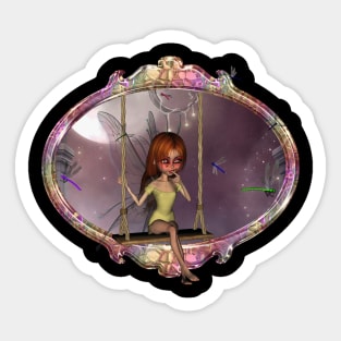 Little fairy on a swing with dragonfly in the night Sticker